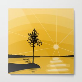 Golden sunbeams Metal Print | Pop Art, Sunset, Abstract, Water, Scenery, Yellow, Digital, Painting, Tree, Scandinavia 