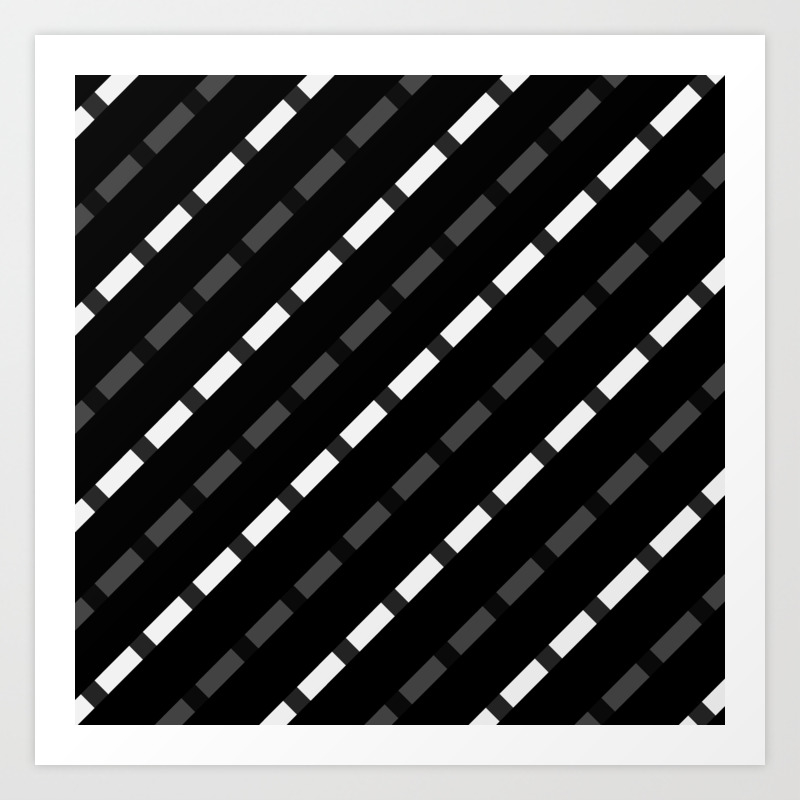 Black White Gray Stripes Dashed Lines Abstract 3d Geometric Art