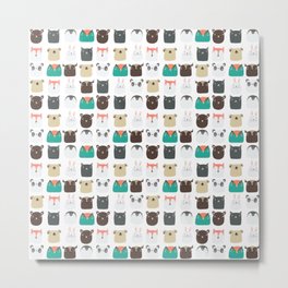 Cute Animals Metal Print | Cute, Pastel, Colorful, Adorable, Pattern, Kid, Animal, Penguin, Bunny, Bird 