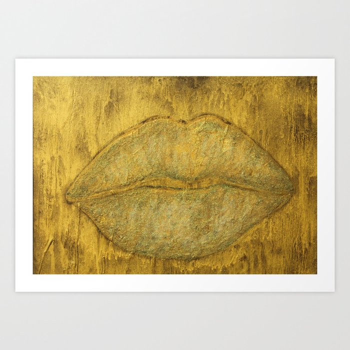 Gold Glitter Lips Salon Art Sparkle Wall Art Painting Black And