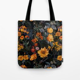Vintage Botanical Golden Night Rose Garden Tote Bag