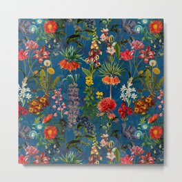 Vintage & Shabby Chic - Blue Midnight Spring Botancial Flower Garden Metal Print | Nature, Garden, Painting, Cottagecore, Flowers, Spring, Pattern, Floral, Blossom, Bohemian 