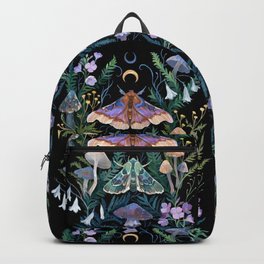 Sphinx Moth Moon Garden Backpack | Mushroom, Dark, Moth, Nocturnal, Foliage, Mystical, Floral, Nature, Moon, Plants 