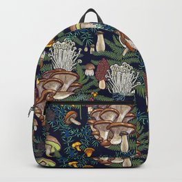 Dark mushroom forest Backpack | Chanterelle, Wild, Ink, Nature, Forest, Vegetarian, Bolete, Vegan, Botanical, Fungus 