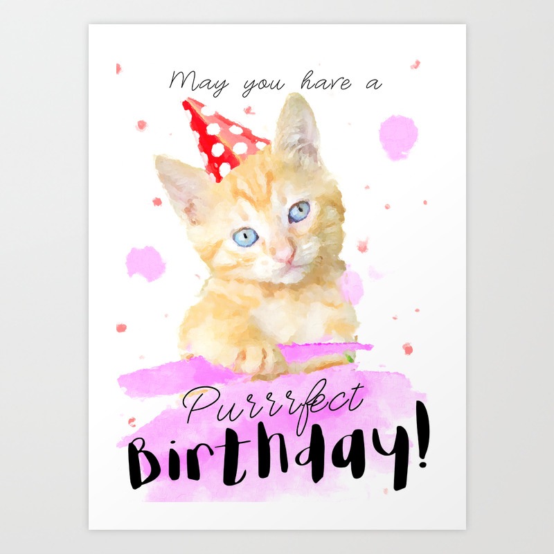 Orange Kitten Birthday Card Cat Lover Gift Happy Colorful Greeting Card Art Print By Darkmaskedcats Society6
