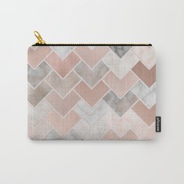 Rose Gold and Marble Geometric Tiles Carry-All Pouch | Contemporary, Glam, Veinedmarble, Tiles, Rose, Metallic, Copper, Dustyrose, Graphicdesign, Marble 