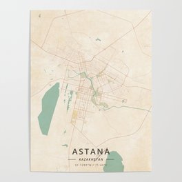 Astana, Kazakhstan - Vintage Map Poster
