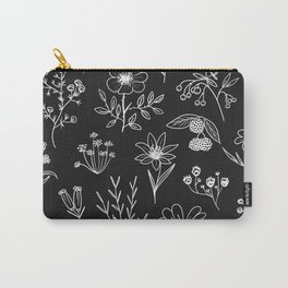 Patagonian Flowers - Black Carry-All Pouch | Pattern, Black And White, Simple, Line Art, Digital, Female, Curated, Minimalist, Flowers, Drawing 