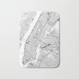 New York City White Map Badematte | Modern, Roadmap, Citymap, Urban, New York, Simple, Digital, Illustration, Streetmap, Vector 