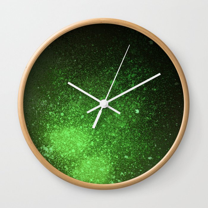 Green And Black Spray Paint Splatter Wall Clock By Ovko Society6