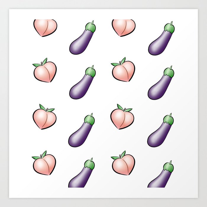 Peaches and Eggplants Emojis Pattern Art Print by ZuzanaV Society6
