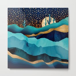Indigo Desert Night Metal Print | Contemporary, Desert, Digital, Nature, Succulent, Curated, Blue, Hills, Mountains, Dream 