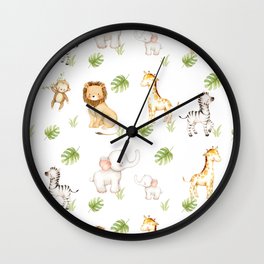 Safari Animals Baby Nursery Kids Wall Clock | Zebra, Babyanimals, Monkey, Safarianimals, Neutralbaby, Kidssafari, Giraffe, Drawing, Jungleanimals, Safairbaby 