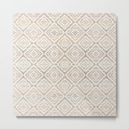 White Farmhouse Rustic Vintage Geometric Moroccan Fabric Style Metal Print