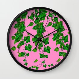 GREEN IVY HANGING LEAVES & VINES ON PINK Wall Clock | Ivycurtains, Acrylic, Pinkbathcurtains, Pinkcomforters, Ink, Pinkcurtains, Greencoffeecups, Ivypillows, Colored Pencil, Abstract 