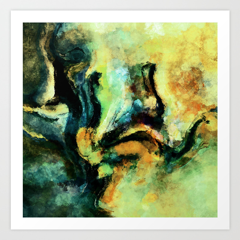 Yellow And Green Abstract Art Surrealist Painting Art Print By