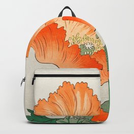 Blossoming Flower - Vintage Japanese Woodblock Print Art Backpack | Painting, Ukiyo E, Blossoming, Blossom, Vintage, Woodblock, Koson, Orange, Plants, Retro 