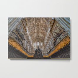 Choir in the Mosque–Cathedral of Córdoba Metal Print | Photo, Woodcarvings, Color, Mezquita Catedral, Choir, Cordoba, Organ, Pipes, Vaultedceilings, Lunette 