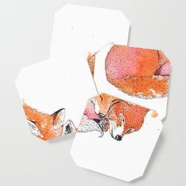 Sleeping Fox Couple in Ink and Watercolor Orange Painting Coaster