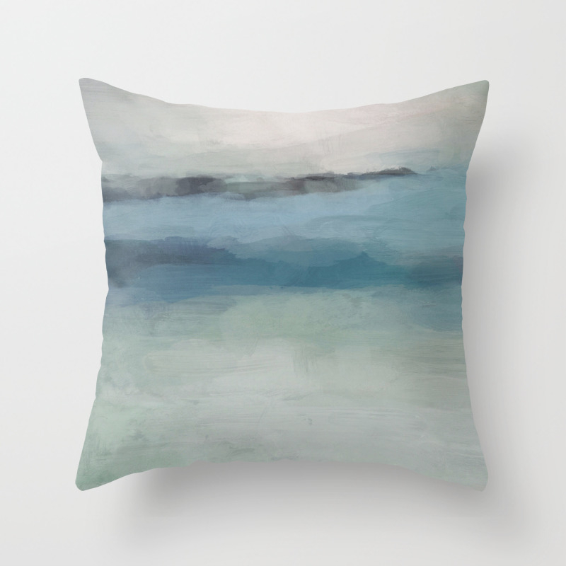 Abstract Painting Light Blue Teal Sage Green Prints Modern Wall Art Affordable Stylish Throw Pillow By Rachelelise Society6