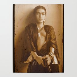 Frida Kahlo with a gun Poster