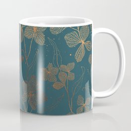 Copper Art Deco Flowers on Emerald  Coffee Mug | Emerald, Botanical, Cottagecore, Blossom, Floral, Vintage, Leaves, Gold, Graphicdesign, Pattern 