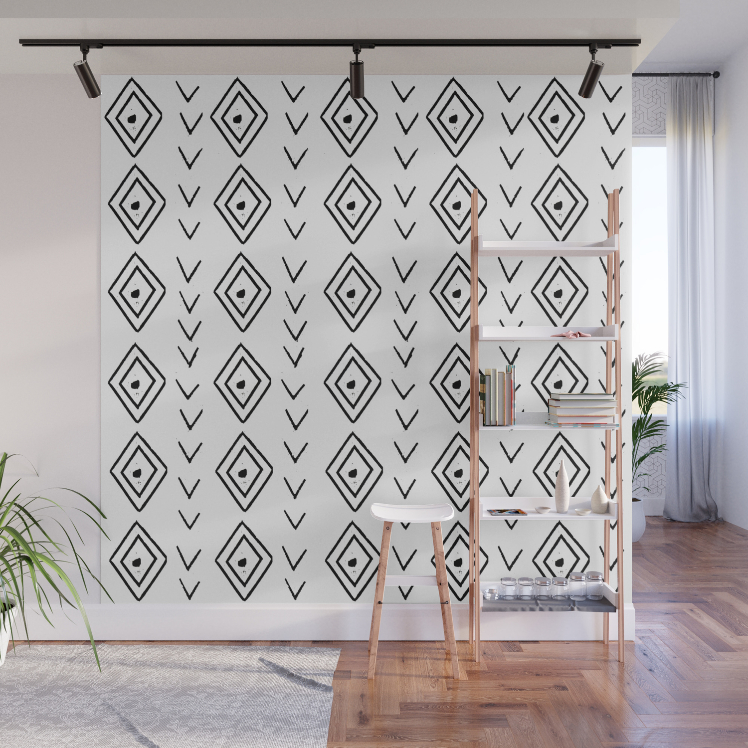 Mudcloth 9 Minimal Textured Black And White Pattern Home Decor Minimalist Beach Wall Mural By Monoo Society6,Room Husband Simple Birthday Decoration Ideas At Home