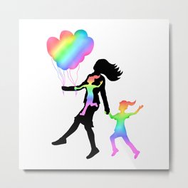 The Inner Child at Heart with Her Daughter  Metal Print | Motheranddaughter, Whimsical, Girlsilhouette, Rainbow, Motherdaughtergift, Momdaughter, Youngatheart, Motherdaughter, Carefree, Mothergift 