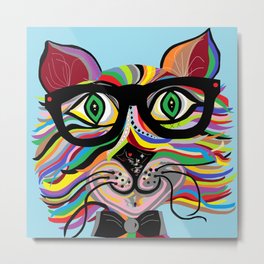VERY Cool Cat Metal Print | Glasses, Blacktie, Colorful, Eloiseart, Fashion, Cat, Fashionable, Modern, Blackglasses, Tie 
