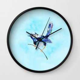 Splendid Wren Wall Clock | Jennywren, Splendidwren, Bluewren, Bluewatercolor, Textiledesign, Painting, Country, Wren, Watercolour, Surfacedesign 