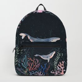 Whales and Coral Backpack | Humpback, Gouache, Mother, Swim, Painting, Acrylic, Watercolor, Coral, Seacorals, Reef 