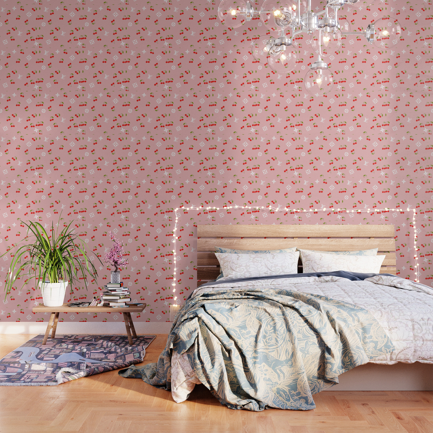 Cute Luxury Pink LV Cherry Aesthetic Pattern Wallpaper by aestheticvsco |  Society6