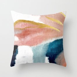 Exhale: a pretty, minimal, acrylic piece in pinks, blues, and gold Throw Pillow | Bathroom, Floor, Fineart, Curated, Case, Outdoor, Rug, Tapestry, Curtain, Indoor 