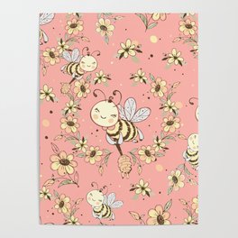 CUTE HONEY BEES PATTERN Poster
