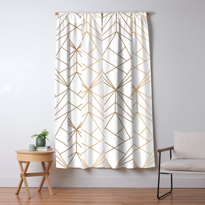 Geometric Gold Pattern With White Shimmer Blackout Curtain By Victorys Society6
