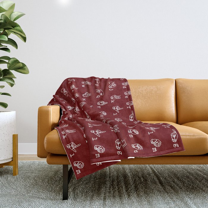 ASL Alphabet // Maroon Throw Blanket by Thin Line Studio Society6