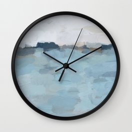 Almost Home - Navy & Baby Blue Abstract Ocean Nature Art Coastal Painting Wall Clock | Modern, Peaceful, Calm, Bedroomart, Horizon, Brushstrokes, Serene, Painting, Stylish, Watercolor 