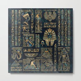 Egyptian hieroglyphs and deities -Abalone and gold Metal Print | Egyptian, Eyeofhorus, Cairo, Hieroglyphic, Ankh, Cobra, Sphinx, Deities, Abalone, Mythology 