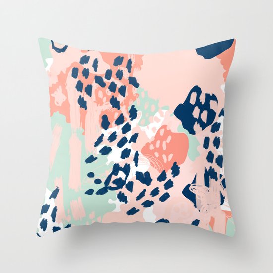 Kala Abstract Painting Minimal Coral Mint Navy Color Palette Boho Hipster Decor Nursery Throw Pillow By Charlottewinter Society6
