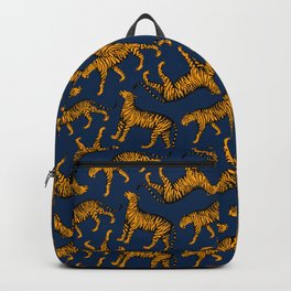 Tigers (Navy Blue and Marigold) Backpack | Navy, Design, Vibrant, Illucalliart, Illustration, Animal, Marigold, Pattern, Tiger, Big Cats 