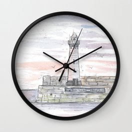 Sunset lighthouse in Donaghadee Wall Clock | Painting, Watercolour, Illustration, Seasidetown, Codown, Watercolor, Sunset, Lighthousedrawing, Simplestyle, Donaghadee 