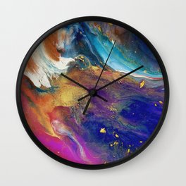 Colorflow Bright I Wall Clock | Bright, Acrylic, Gold, Pattern, Pourpaint, Purple, Painting, Blue, Gemtone, Jeweltone 