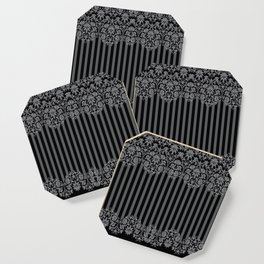 Black and Gray Floral Damask Pattern Coaster