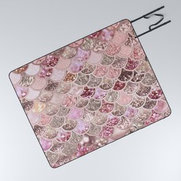 Rose Gold Blush Glitter Ombre Mermaid Scales Pattern Picnic Blanket