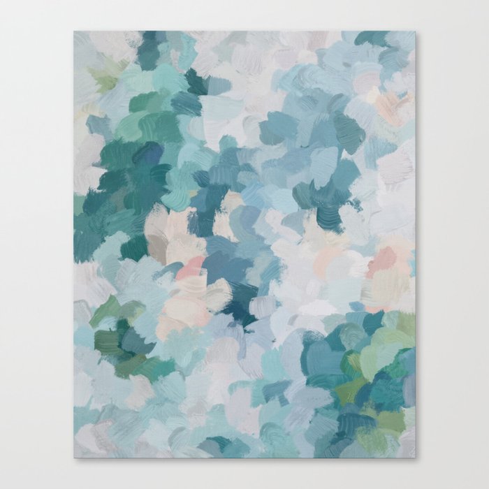 Mint Green Sky Blue Teal Blush Pink Abstract Nature Flower Wall
