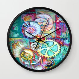 TEAL CLOCK WORK ABSTRACT ART Wall Clock | Pattern, Digital, Watercolor, Abstract, Acrylic, Ink, Vintage, Painting 