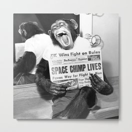 Space Chimp Lives - NASA Moon Flight black and white photograph Metal Print | Strange, Black And White, Moonflight, Nasa, Chimpanzees, Rocket, Mission, Photo, Apollo, Chimpanzee 