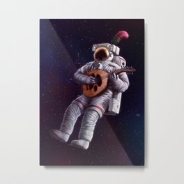 Rock Star Metal Print | Guitar, Space, Spacesuit, Universe, Romantic, Playing, Fly, Cute, Feather, Sky 