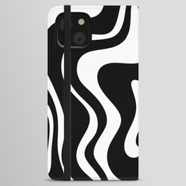 Liquid Swirl Abstract Pattern in Black and White iPhone Wallet Case