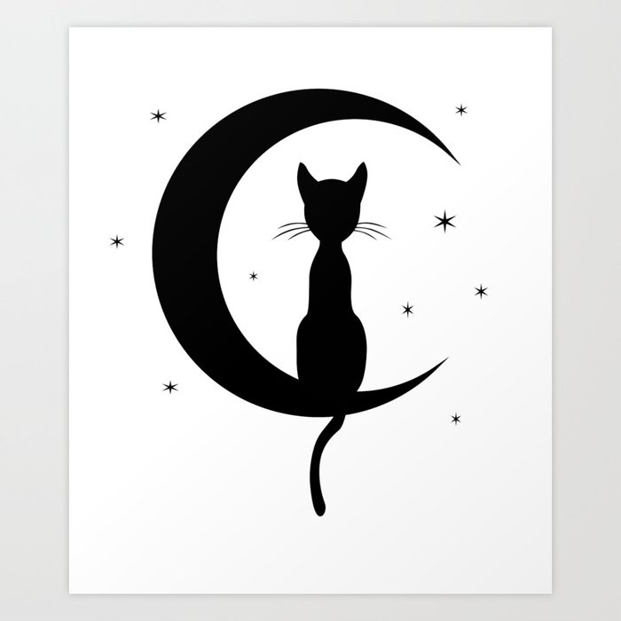 Cat On A Moon Silhouette Lights Art Print By Digitalartfairy